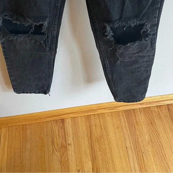 Zara Mom Fit Jeans Straight Leg Ripped Black - Picture 12 of 12